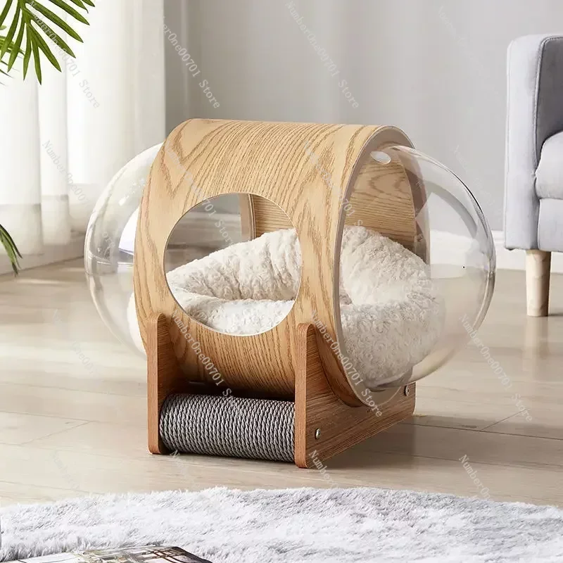 Net red space capsule transparent cat delivery room four seasons universal closed winter cat house solid wood capsule cat litter