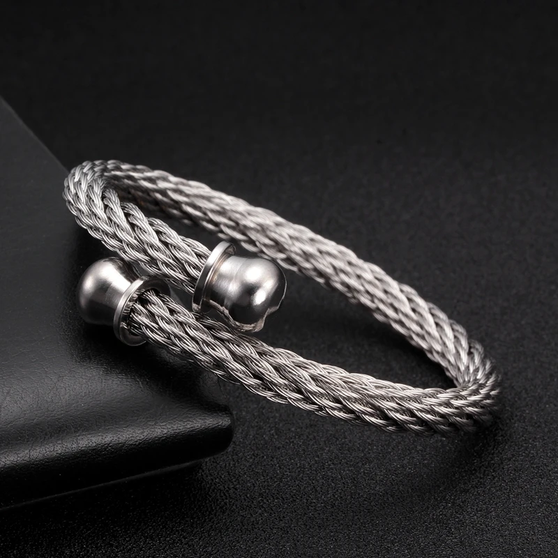 Gold Plated Stainless Steel Braided Open Cuff Fashion Bracelets Trendy Men Male Chain Link Sporty Wristband Jewelry Gift