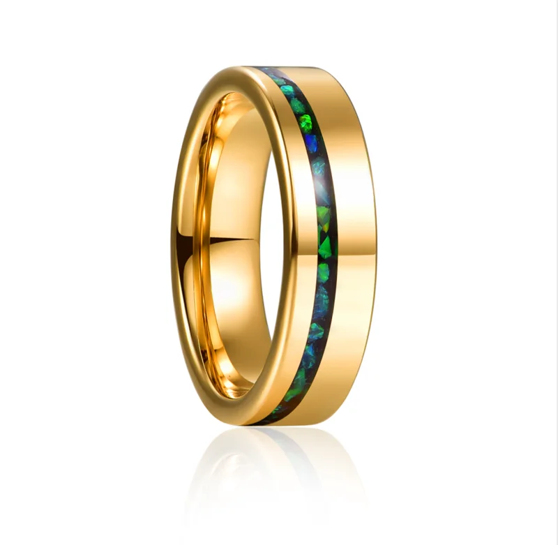 BONLAVIE 6mm Tungsten Carbide Ring Gold Polished Inlaid Green Opal & Malachite Men's Women Wedding Jewelry Best Gift