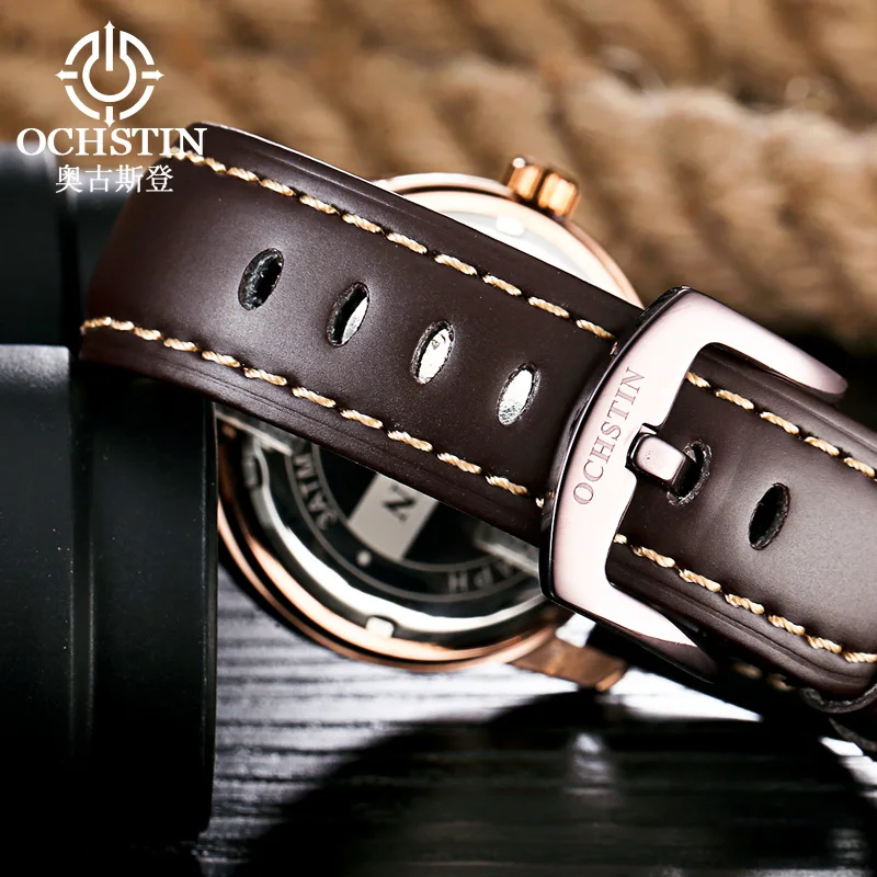 OCHSTIN ساعة يد رجالية بحزام من الجلد الطبيعي رائجة البيع ساعات حركة كوارتز للرجال موضة مقاومة للماء سلسلة أسطورة ساعة رجالية #5