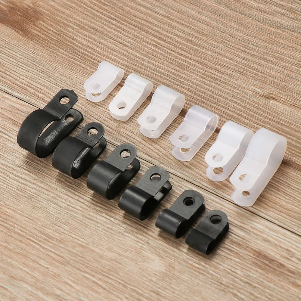 100PCS R-Type Clip Nylon Cable Clamp Metal Pipe Mounting Fix Wiring Hose Fasteners Electrical Fittings Household Hardware