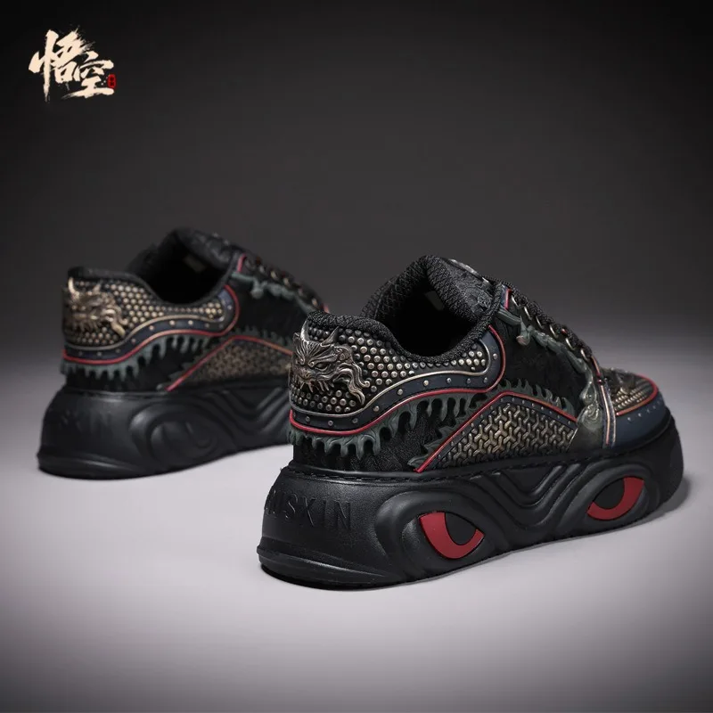 Men Wukong Inspired Board Shoes 2026 Chinese Low Top Breathable Fabric Rubber Sole Wear Resistant Lace Up Daily Sneakers Black