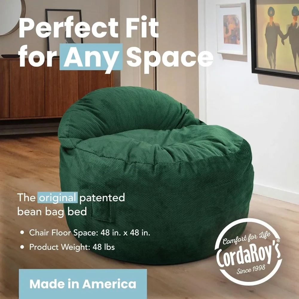 Convertible Bean Bag Chair & Bed - Washable Chenille Cover with Pockets for Remote, Controllers