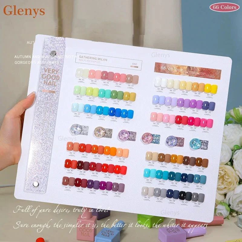 Glenys 66 pieces * 15ml nail polish glue popular semi permanent immersion gel whitening color matching card varnish set