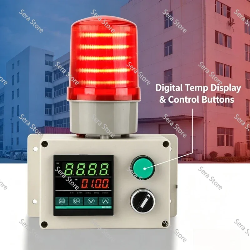 Digital Temperature Warning Light Controller 0-1300℃ High Low Temp Alarm Sound Light Integrated with Multi Probe for Oven