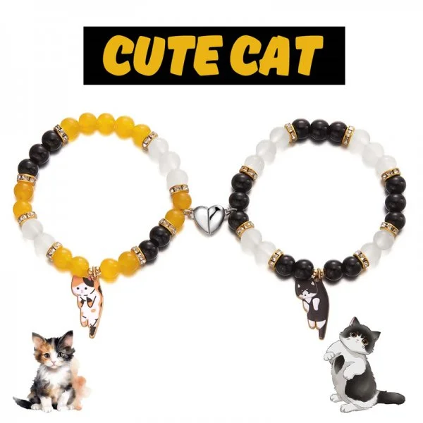 Couples' Handmade Cute Cat Bracelet Set, Unique Gift