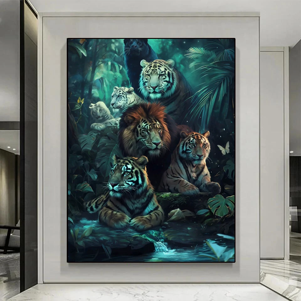 5D Diamond Painting Forest Tiger Leopard Lion Diamond Mosaic Cross Stitch Animals Full Square/Round Rhinestone DIY Embroidery