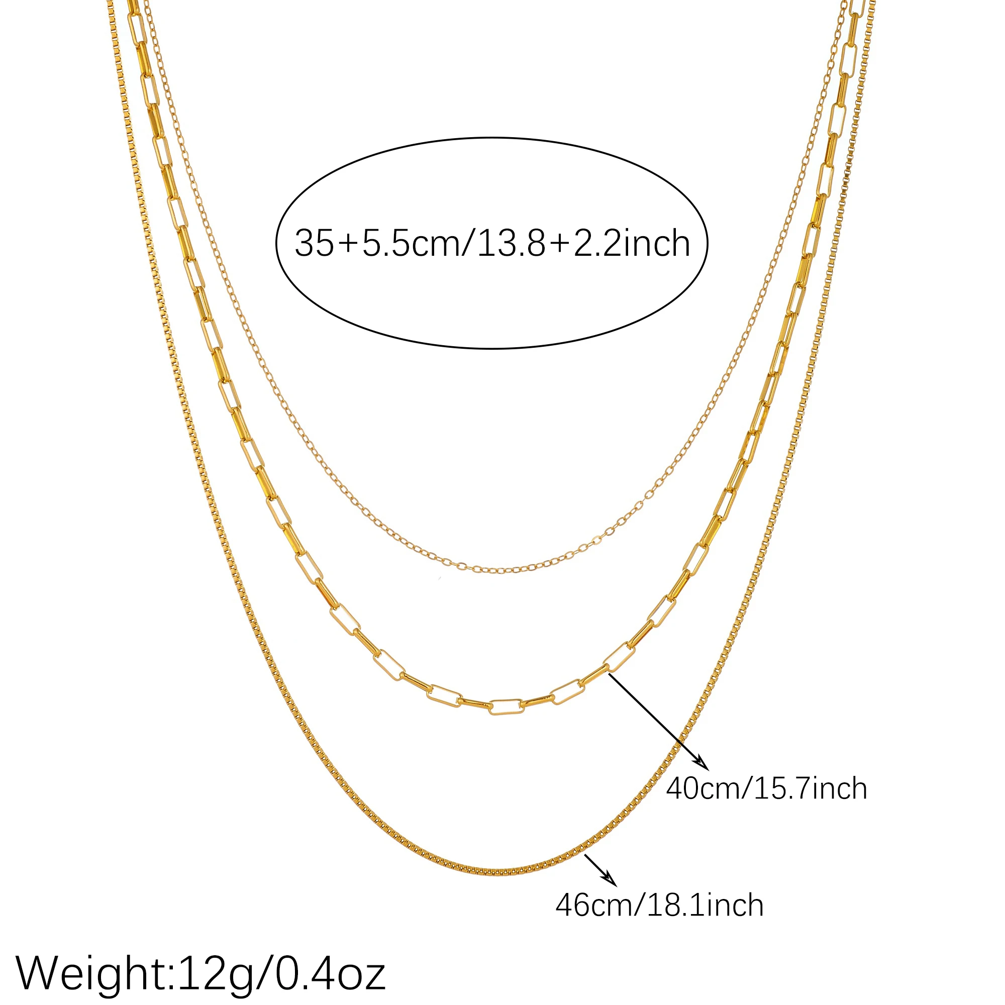 MEYRROYU Golden Multi Layer Necklace for Women 3 Tier Paperclip Box Cable Chain Stackable Choker Necklaces Fashion Party Jewelry