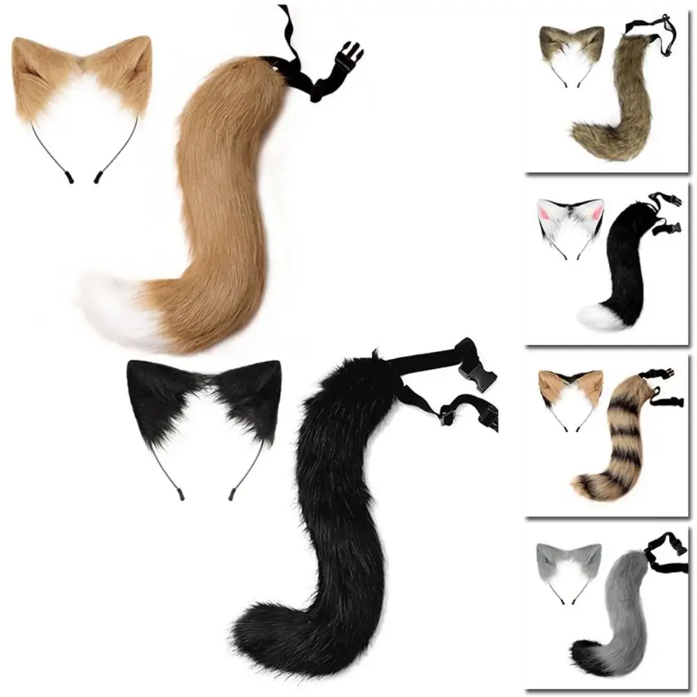 1 conjunto de orelha de gato, acessórios para cosplay de halloween, adereços ajustáveis para cosplay de animais, roupa de cauda de gato, adereços de cosplay de animais