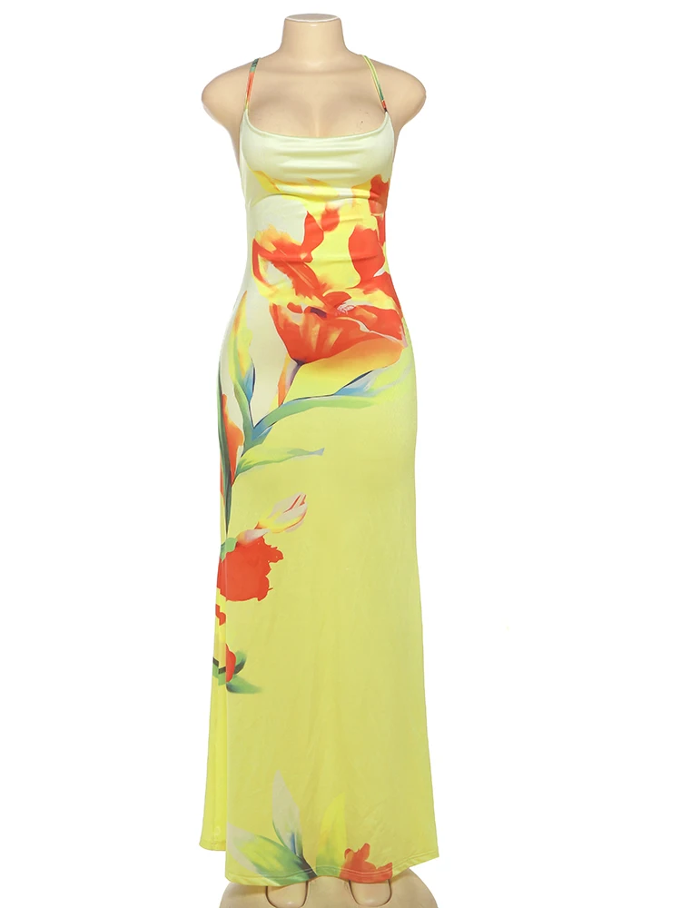 Floral impressão sexy rendas sem costas vestido feminino ruched gola balanço sem mangas robe férias tendência praia festa outfits