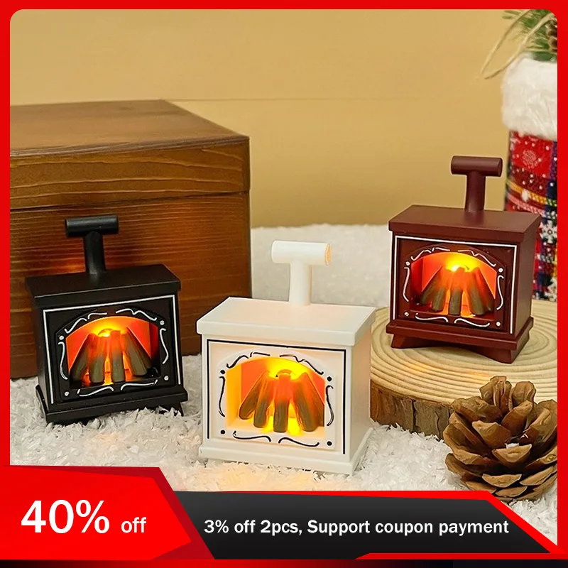 

7cm/2.76in Christmas Fireplace Night Light Holiday Party Supplies Collectible Lamp Desktop Display Cute Toy Gift Room Decoration