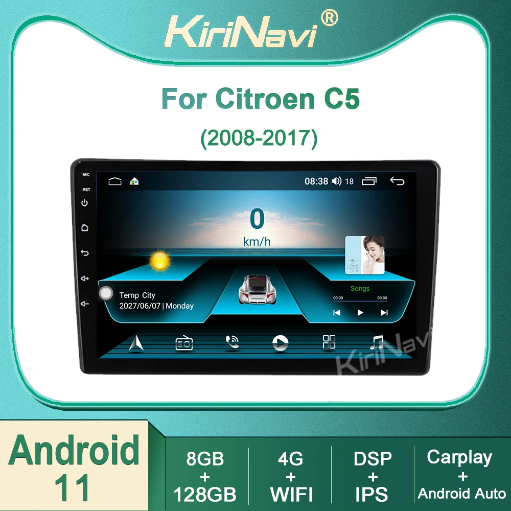 

Автомагнитола Kirinavi для Citroen C5 2008-2017 Android 11 Carplay, навигация с IPS-экраном, GPS, DVD, мультимедиа, стерео, 4G, Wi-Fi, DSP