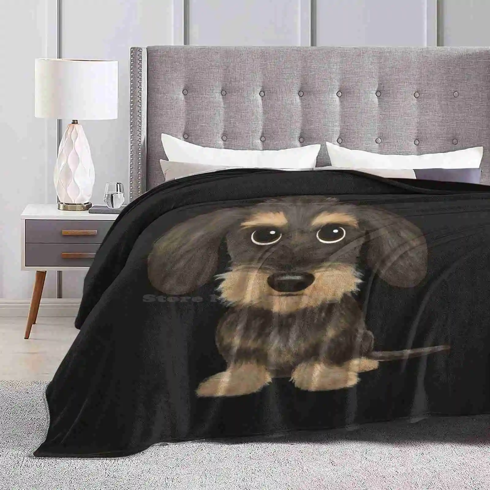 Wirehaired Dachshund | Cute Wire Haired Wiener Dog | Wild Boar And Tan Teckel Fashion Soft Warm Throw Blanket Wirehaired