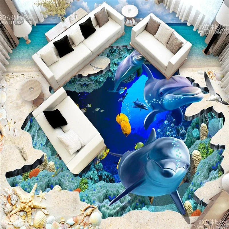

3D-обои beibehang Sea World Dolphins, 3D-стереообои для гостиной, виниловые водонепроницаемые самоклеящиеся обои