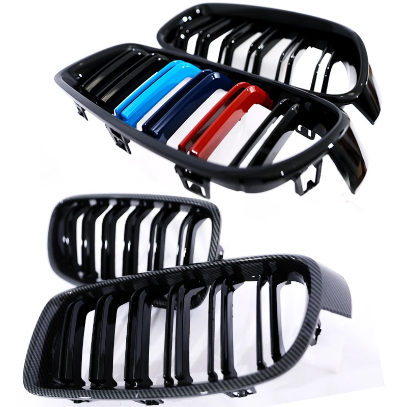 Dual Slat Kidney Grille For 3 Series F30 2012-2018 Gloss Black Matte Carbon Fiber M Color Germany Style Front Grill