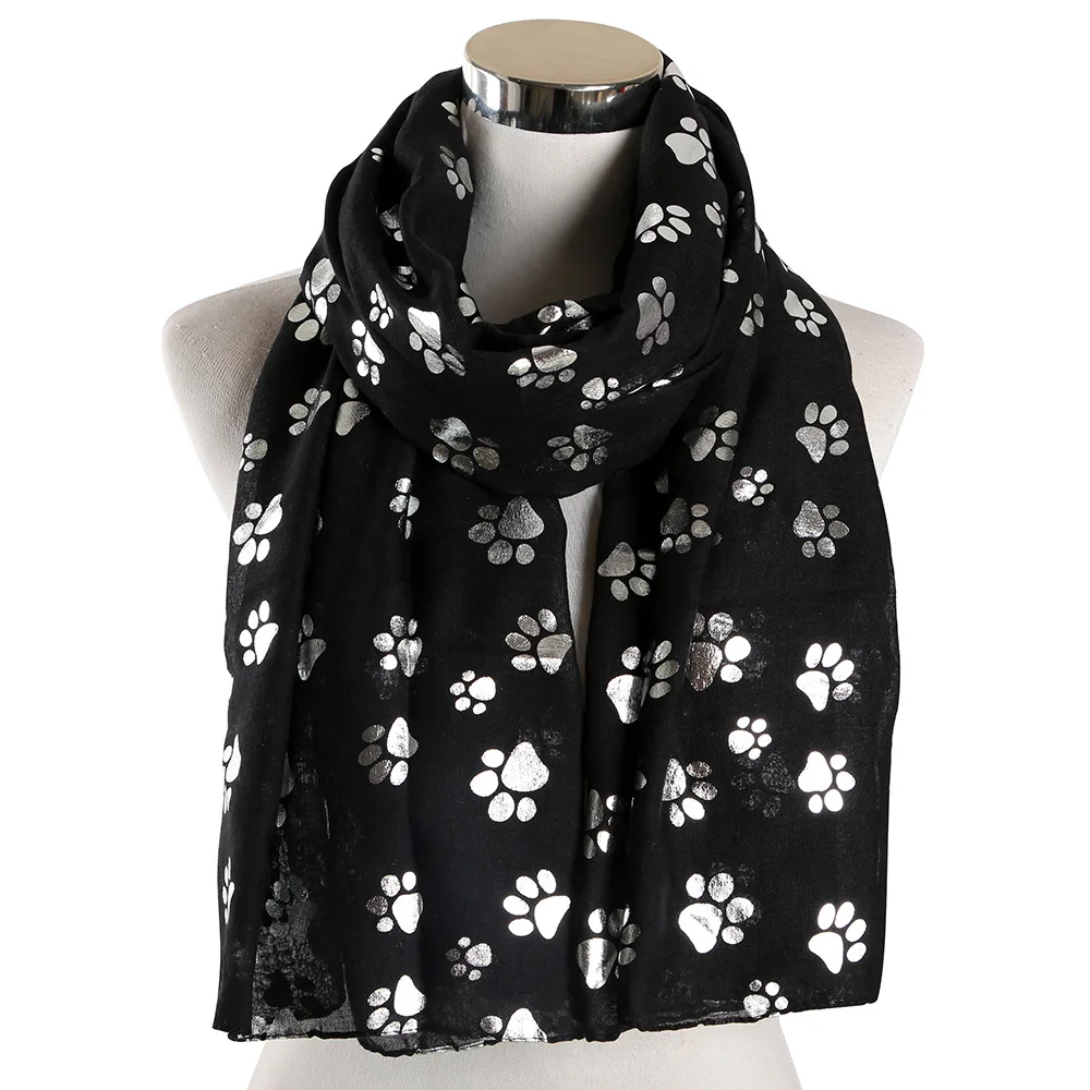 

FOXMOTHER New Fashion Foil Sliver White Pink Black Cat Dog Paw Scarf For Pet Dog Lover Mother Gifts Women Scarves 70X180cm