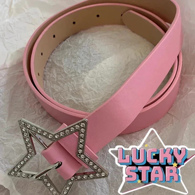 Y2K Belts for Women Spice Girls Pink Black White Belt Denim Star PU Leather Rhinestones Belt Ins Sweet Cool Corset Jeans Belts