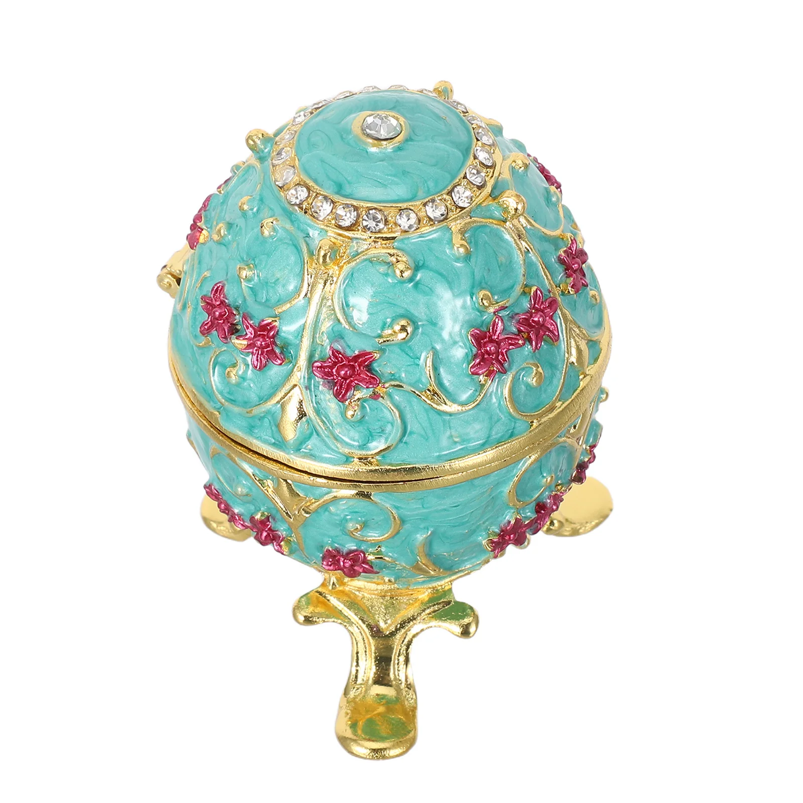 

Русская винтажная эмалированная шкатулка для драгоценностей с яйцом, ручная роспись, металлический держатель для колец на петлях, декоративная шкатулка для безделушек, небольшой органайзер для ювелирных изделий