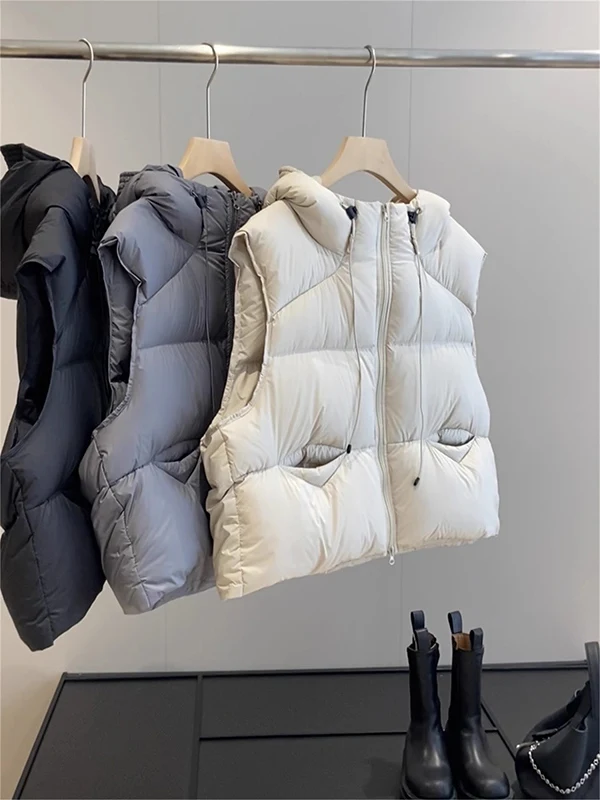 

2025 New Women's down Cotton Vest Puff Svel Coat with Hat Autumn Winter Faionable Outerwear ort Sle Commute Sle