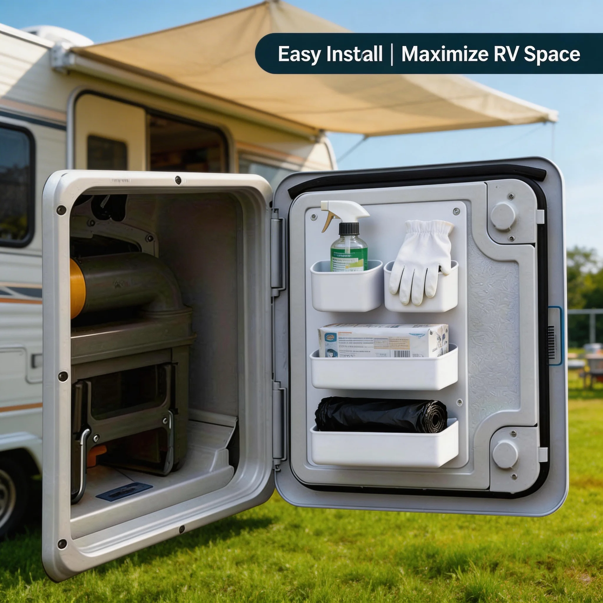 

Motorhome Caravan Toilet Compartment Door Storage Pocket Shelf Box Van Camper Organizer Universal Fit Models Car Accessories