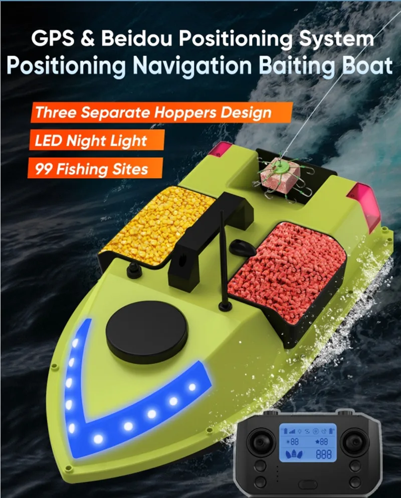 

99-точечная GPS-приманка Лодка 3 Hoppers 600M GPS Автоматическая подача Возвратная рыболовная приманка Лодка 7 цветов Ночной свет RC Finder Лодка GPS-приманка