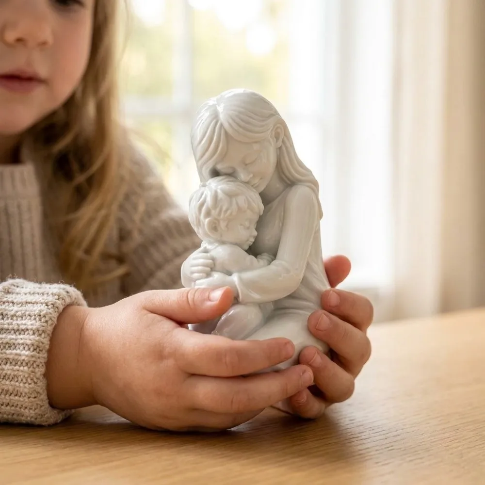 3D Printed Mother and Child Sculpture Family Theme Nordic-Style Embracing Sculpture Plastic Minimalist Heart Family Statue