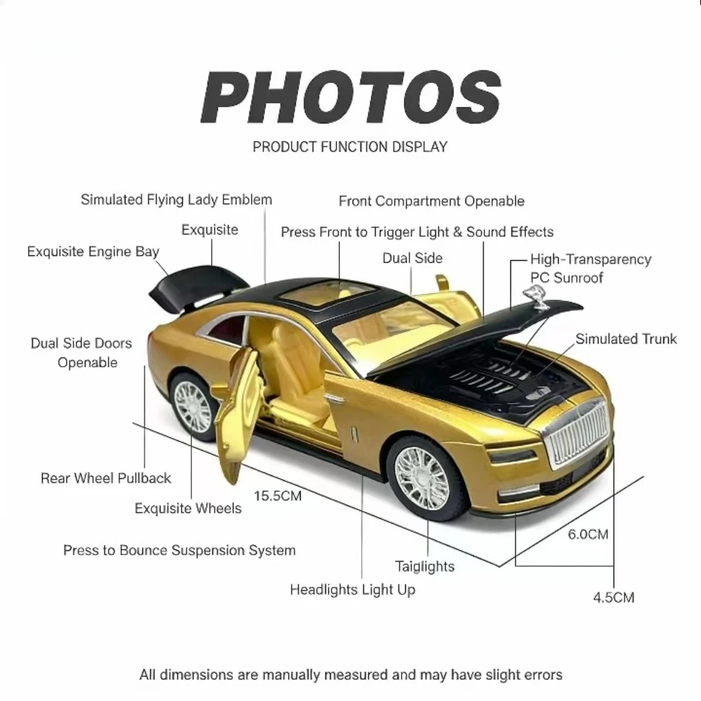 1:32 롤스로이스 스펙터 합금 자동차 모형 - 라이트와 사운드 효과가 있는 풀백 장난감 스포츠카 장식품