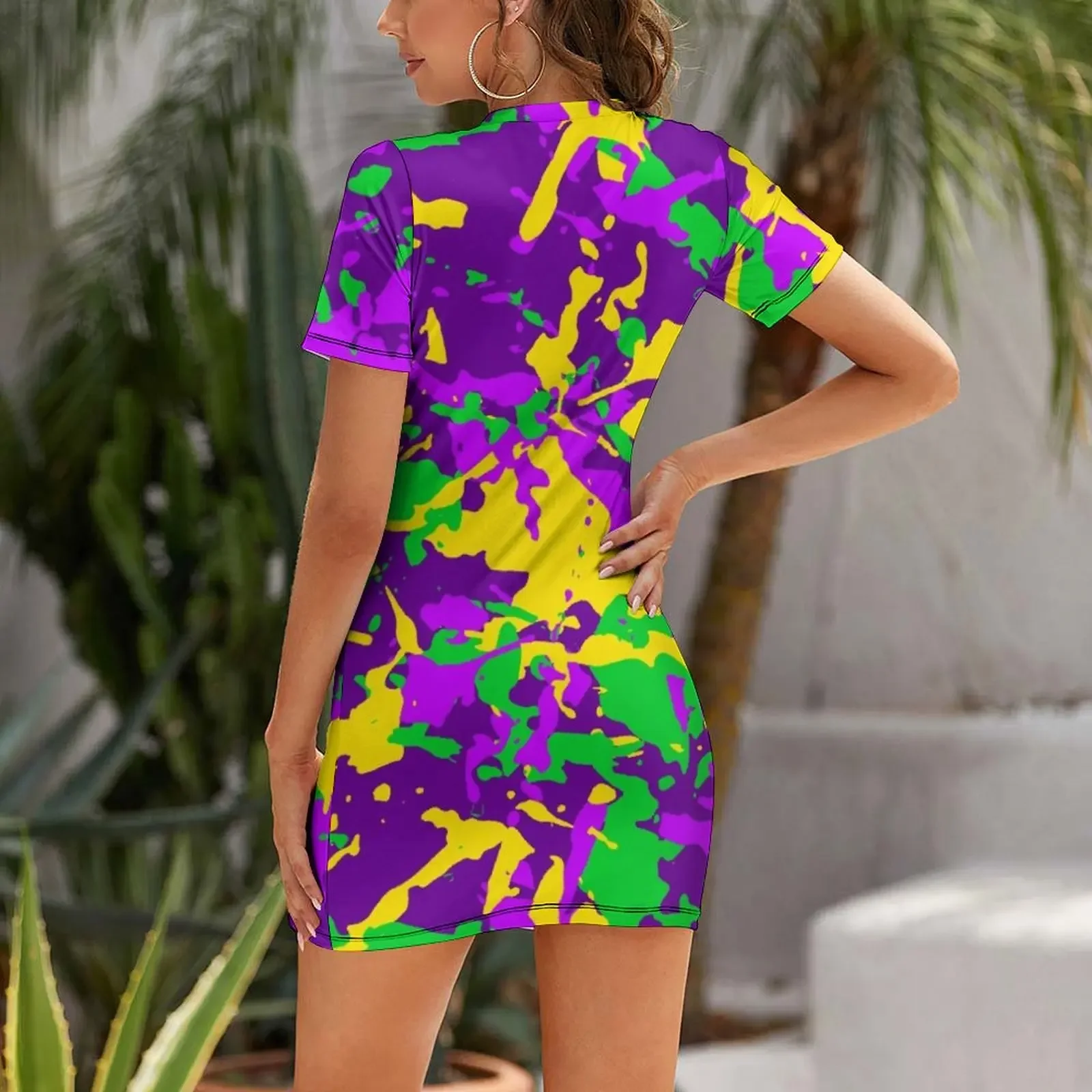 Mardi Gras Cajun Camo Vestido de manga curta vestidos de baile vestido de noite feminino vestido sexy