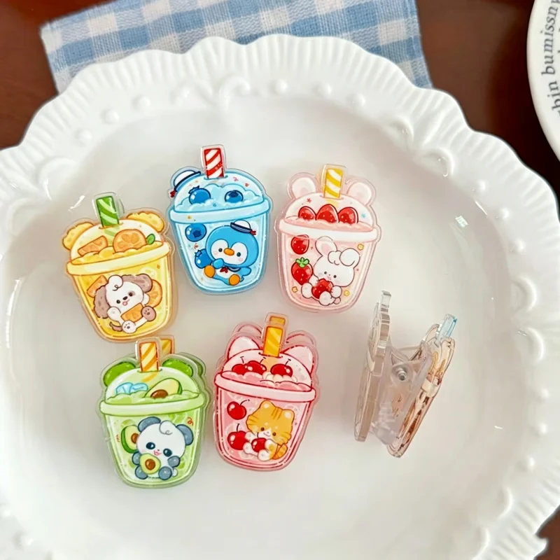48pcs/lot Kawaii Milk Tea Animal Acrylic Clip Cute Photo Craft DIY Decoration Notes Letter Paper Clips Office School Supply
