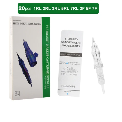 Cartucho de aguja de tatuaje Revolution de 20 piezas, agujas de cartucho de tornillo de maquillaje permanente para Kit de máquina pmu de perla negra 1RL 3RL 5RL