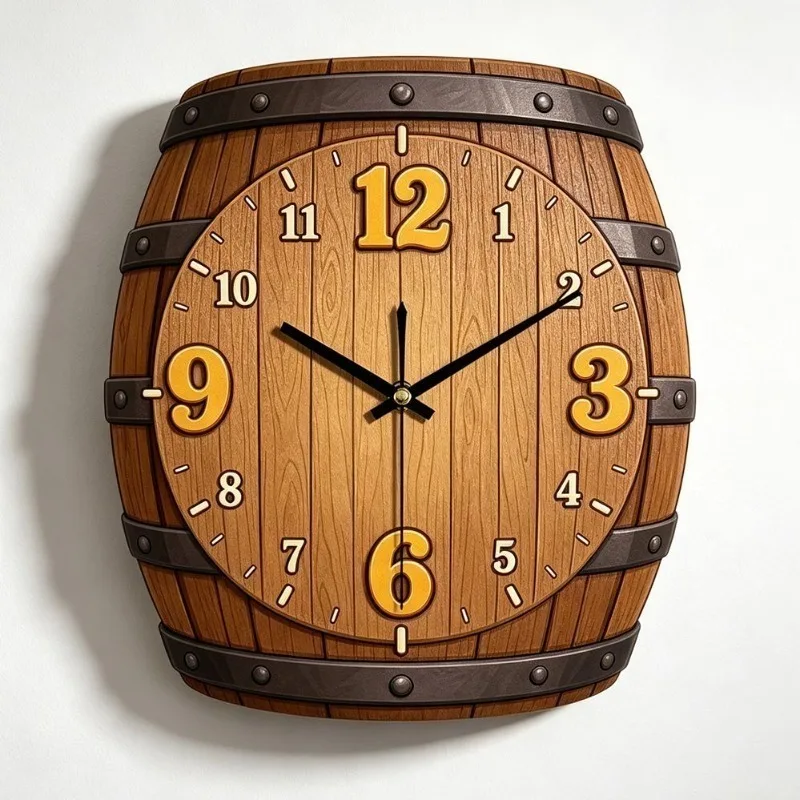 Retro Wall Clock Silent Movement Clocks Living Room Wall Decor Wine Barrel Clocks Bedroom Creative Walls Clock for Children