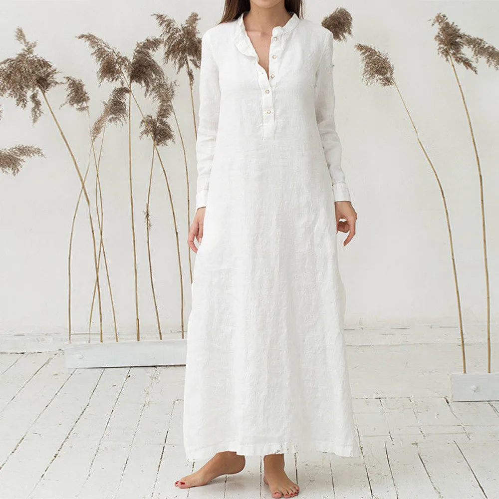 Vestido largo de algodón para mujer, prenda de manga larga, liso, holgado, informal, para verano, preotoño, novedad de 2023