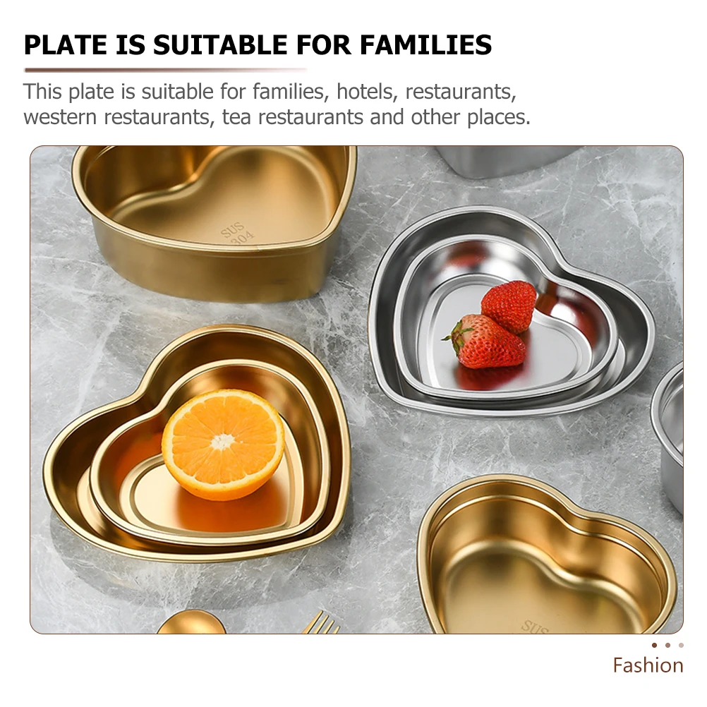 

Stainless Steel Snack Dish Heart Shaped Dessert Plate BBQ Tray Restaurant Serving Food Grade Safe Material Elegant Color