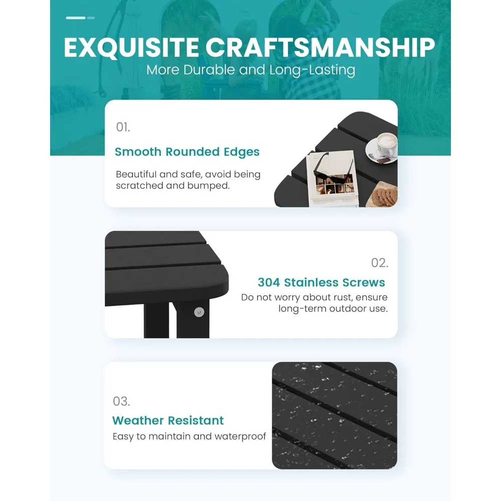 Ensemble d'appoint double Adirondack de 4, table d'appoint rectangulaire, noir