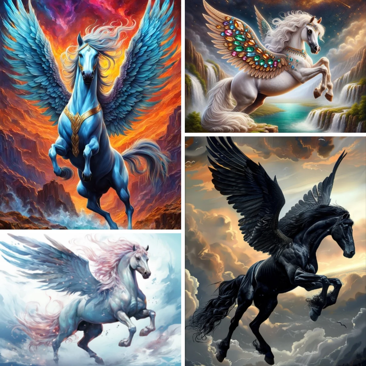 

New Arrivals DIY Black Angel Pegasus 5D Diamond Painting Mythical Winged Horse Cross Stitch Rhinestones Mosaic Greek Mythology