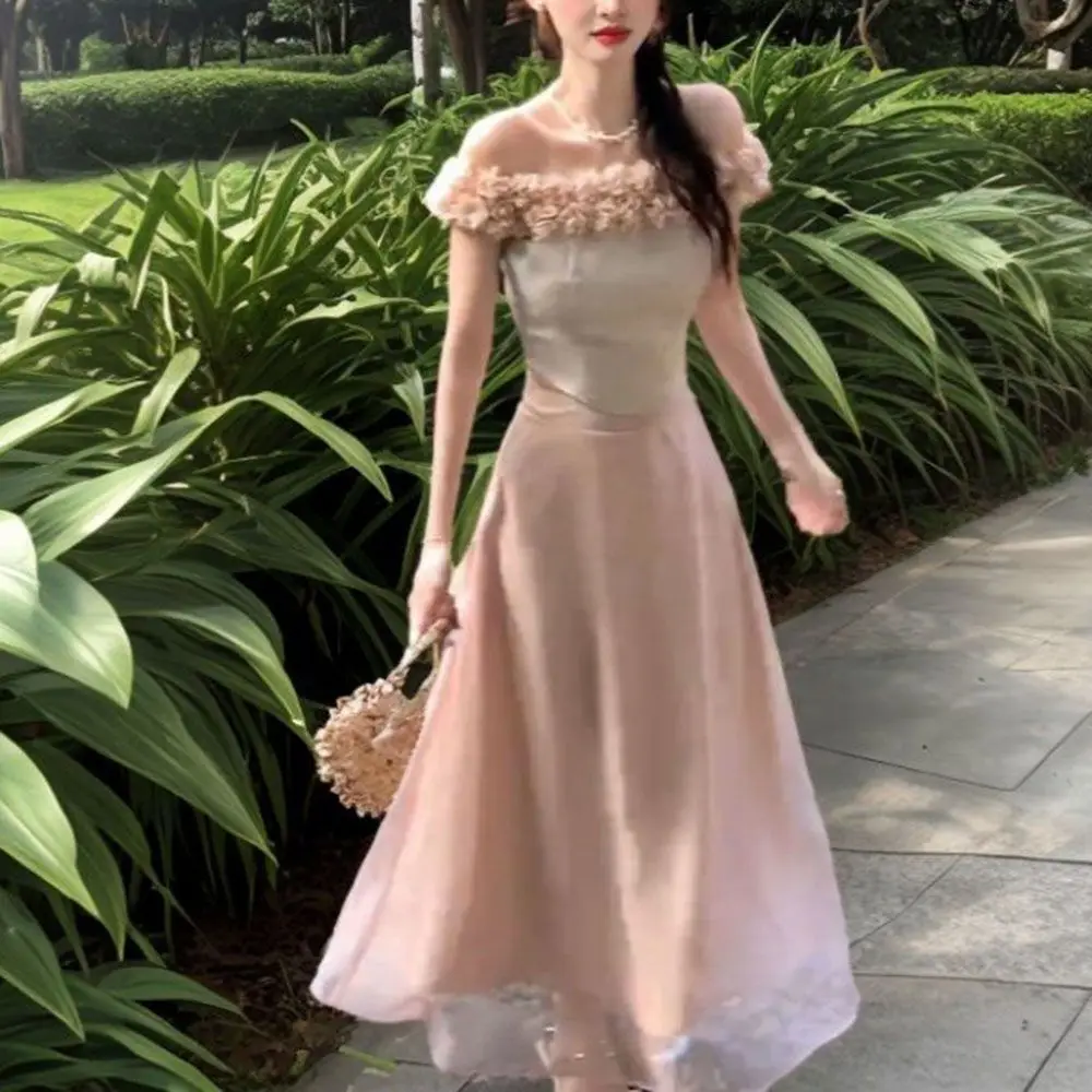 

Sweet Girl Princess Pink Skirt Set Summer New Fashion Off Shoulder Strap Tank Top Half Long Skirt Two Piece Sets Women Outfits