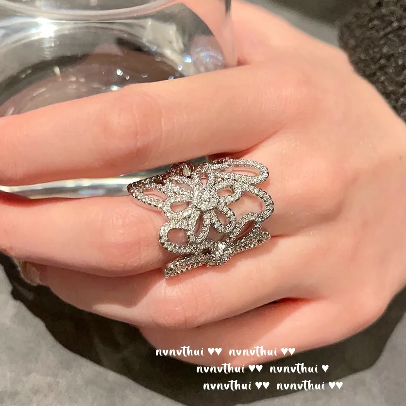 خواتم الحفلات للنساء مصمم زهرة كوكتيل الإكسسوارات قابل للتعديل حجم الزفاف المشاركة غرامة مجوهرات هدية #1