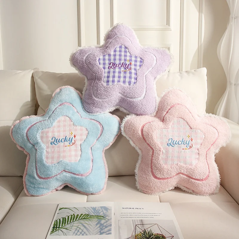 

Lucky Star Plush Pillow Cute Five-pointed Star Shape Fluffy Stuffed Cushion Home Bedroom Decor Blessing Gift for Girls