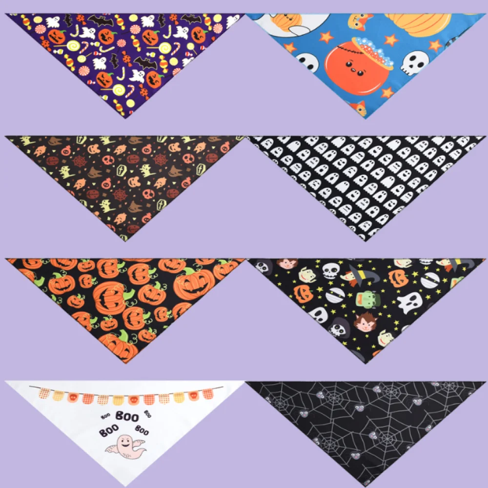 Halloween Pet Triangle Bandana, Adjustable Dog Cat Neck Scarf, Pet Saliva Towel Bib for Holiday Party, 1 Pc, Random Pattern