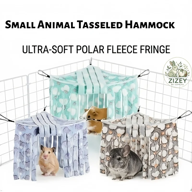 Small Animal Corner Hideout Fleece Forest Guinea Pig Hanging Hammock Tassel Tent with Hooks for Chinchilla Hamster Cage Accessor