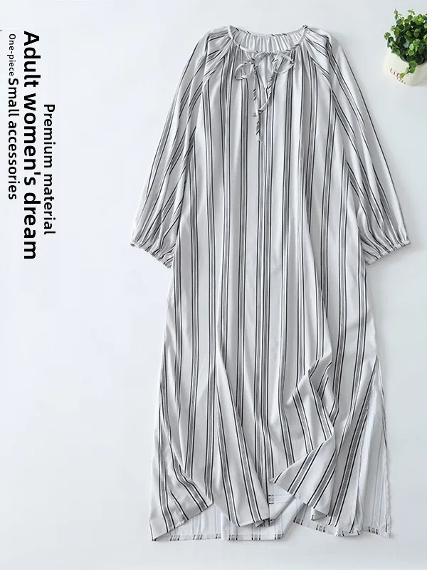 

Элегантное полосатое платье с V-образным вырезом, длинными рукавами, свободного кроя, с разрезом, в стиле A-Line, для повседневной носки, весенний сезон