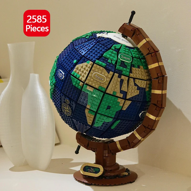 Ensemble de blocs de construction Globe de la Série Créative (2585 pièces) - Modèle de carte du monde à construire soi-même, jouets éducatifs de géographie pour adultes, cadeau de vacances