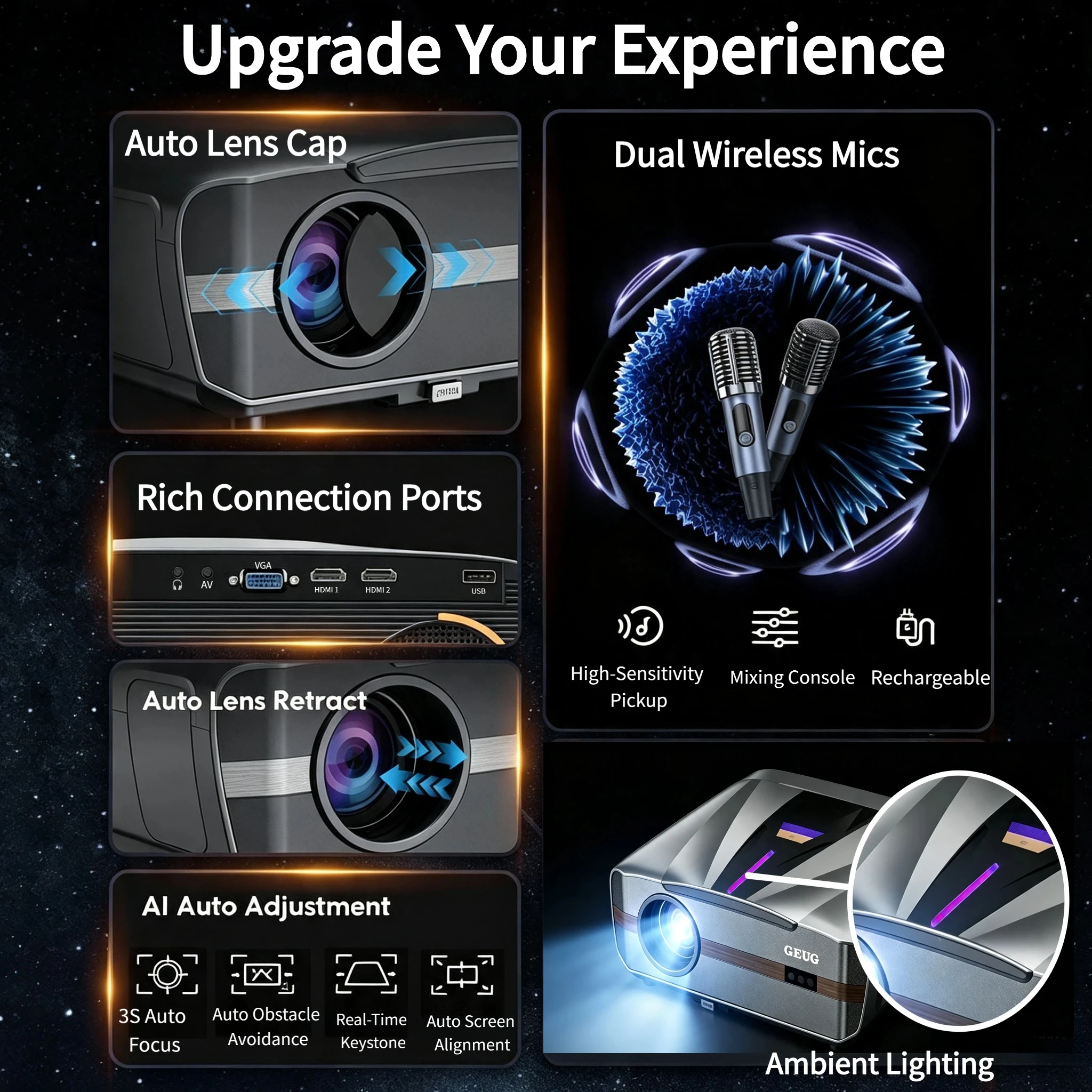 Novo Projetor 4K UHD Inteligen - Home Cinema Karaoke Projector avaliação e preço