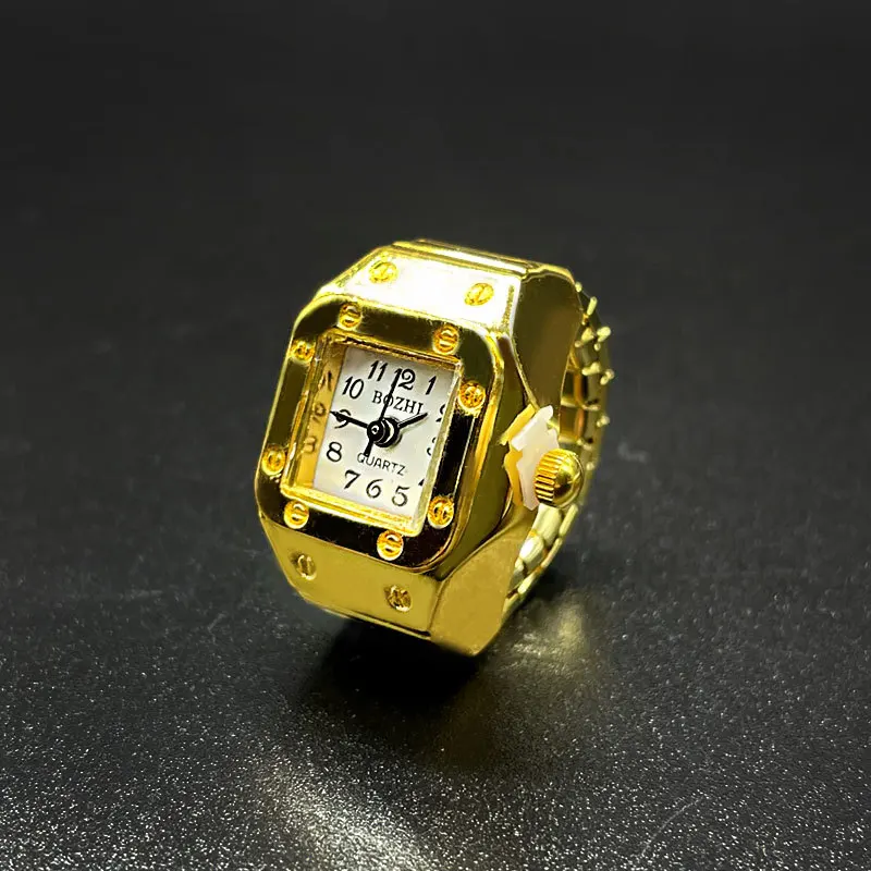 Kiss Jewelry Punk Gold Color Couples Mini Watches Finger Rings for Women Men Square Round Dial Quartz Ring Watch Ring Gift