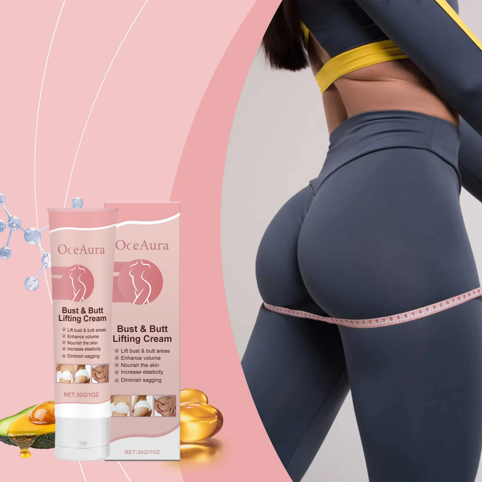 Bust & Butt Lifting Cream 30g - Firming & Volumizing Treatment, Enhances Curves, Nourishes Skin, Improves Elasticity