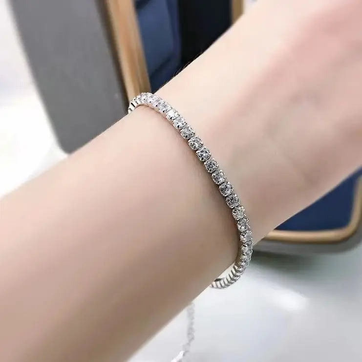 925 Sterling Silver 4.4 Carat Moissanite Adjustable Tennis Bracelet Fashion Temperament Design Light Luxury Ladies