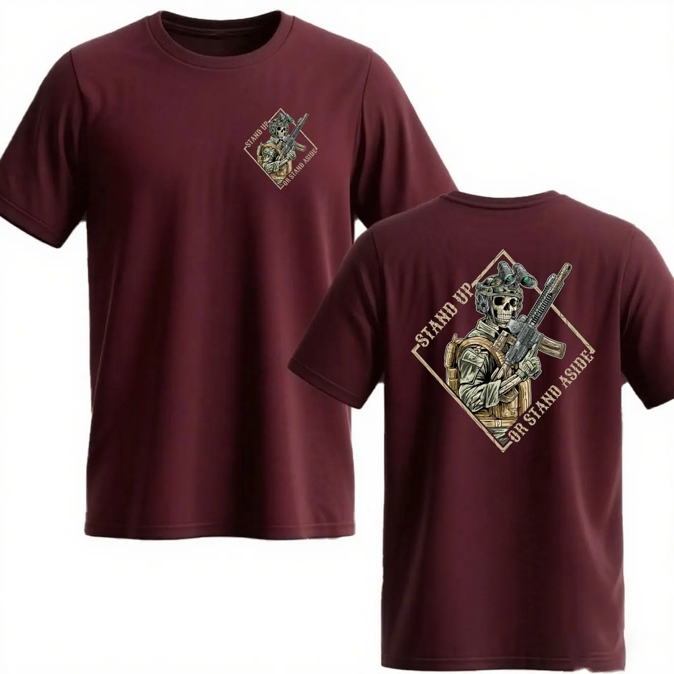 Stand Up or Stand Aside Militärischer taktischer Krieger Skelett Shirt T-Shirt Gym Militär Shirt Grafik T-Shirts Baumwolle Herrenbekleidung