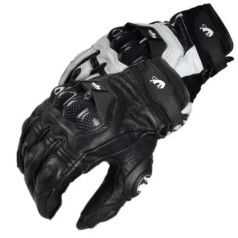 Guantes de moto de cuero genuino para hombre, guantes de equipo de carreras, a prueba de viento, color negro, blanco, verano e invierno