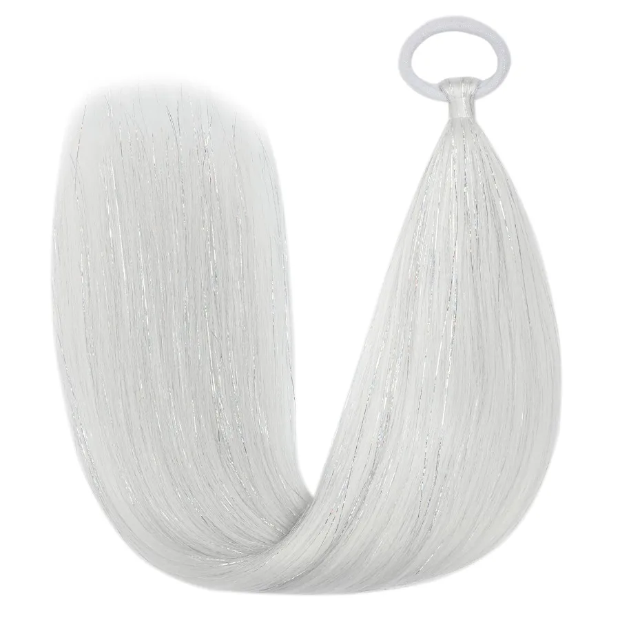 وصلات شعر بيضاء لتمديد ذيل حصان 2 حزم 20 بوصة إكسسوارات يوم الشعر المجنون للفتيات لتقوم بها بنفسك مهرجان أحمق الهذيان جديلة