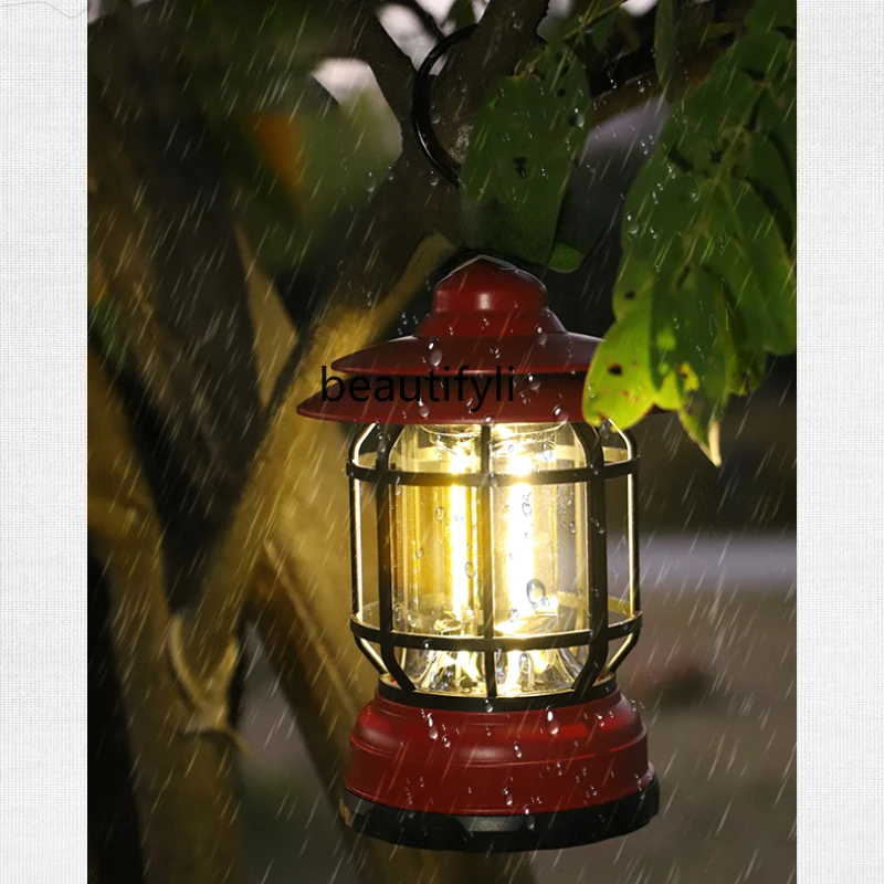 yj Retro Camping Lantern Outdoor Ultra-Long Life Battery Lighting Led Charging Barn Lantern Canopy Tent Hanging Light